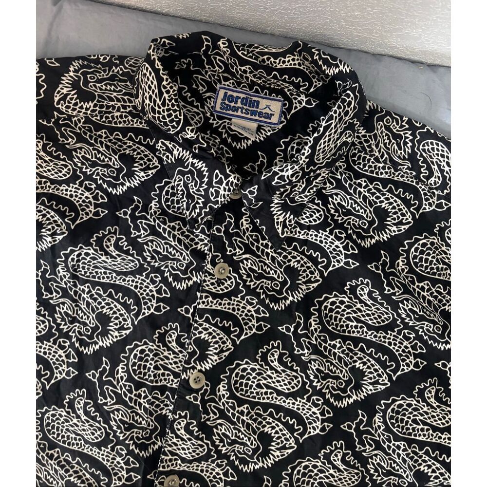 Jordin Sportswear Shirt Men XL Dragon Serpent All Over Print Y2K 90s Rockabilly